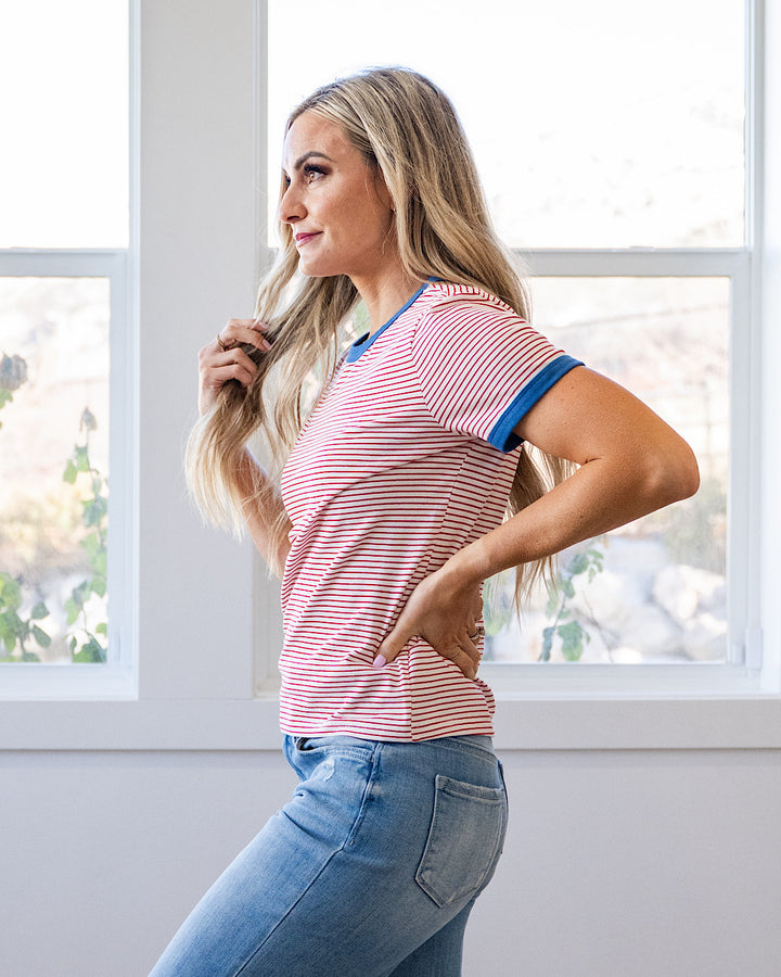 Alexis Striped Knit Top - White & Red Wishlist
