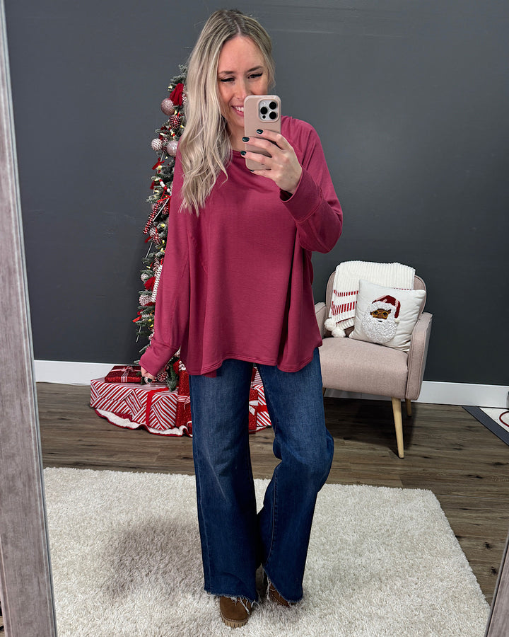 DOORBUSTER! Long Sleeve Swing Top - Marsala Sew In Love