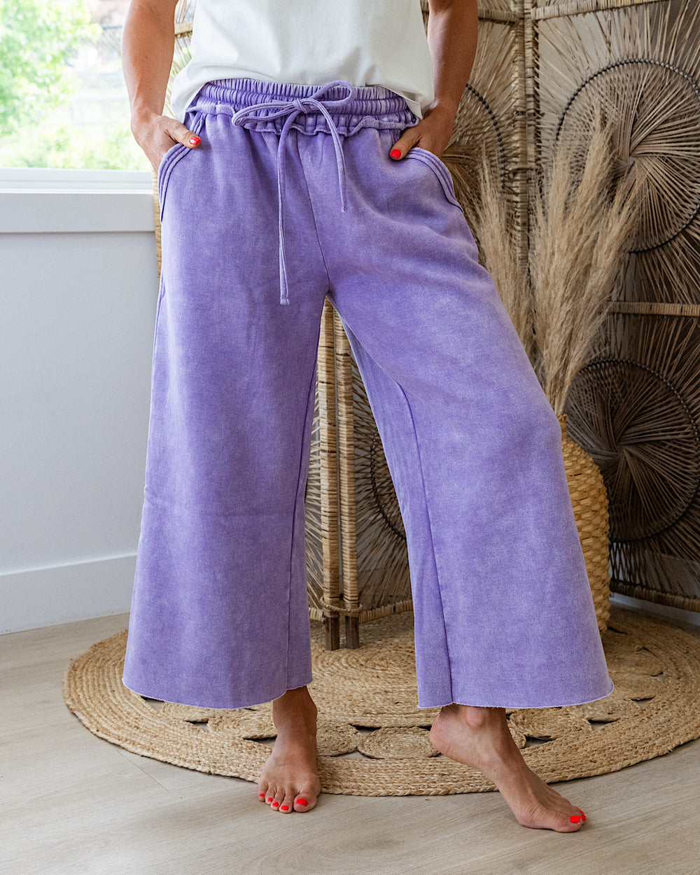 Cropped Wide Leg Comfy Pants - Lavender Zenana