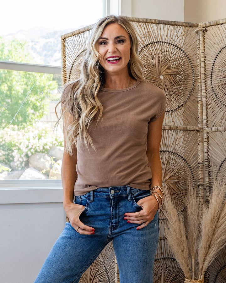 Piper Cap Sleeve Ribbed Top - Color Options Available! Be Cool Dark Taupe