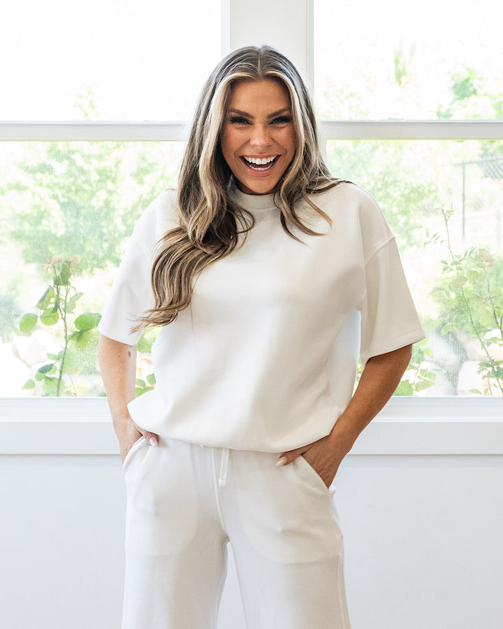 NEW! Macey Scuba Fabric Top - Cream Rae Mode