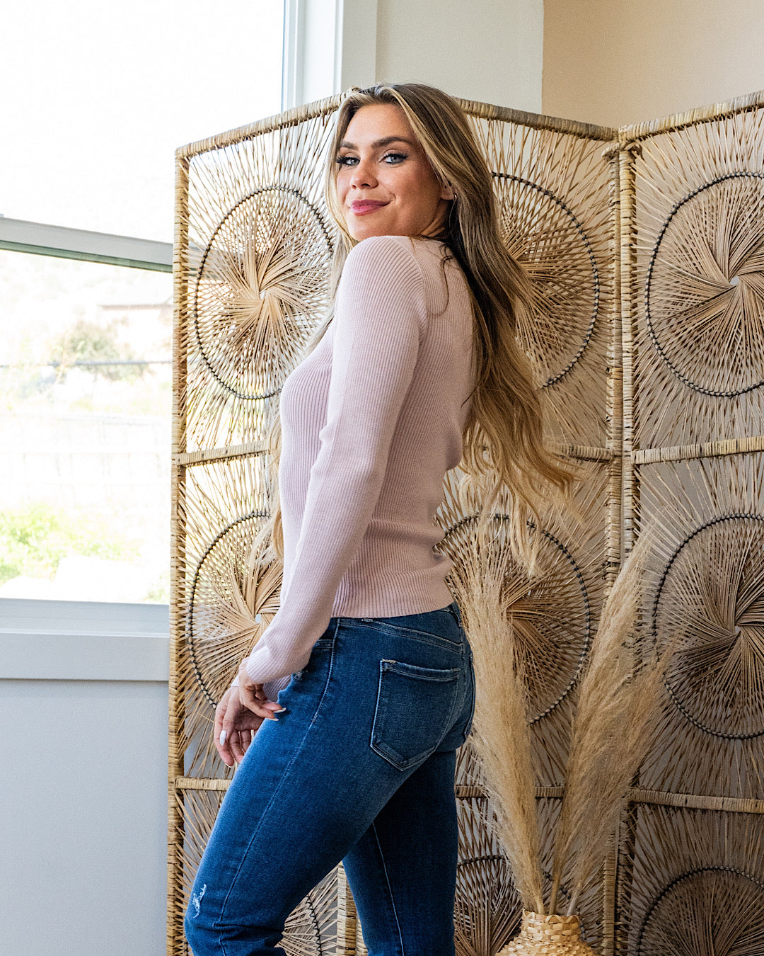 MacKenzie Ribbed Crewneck Sweater - Pale Mauve FINAL SALE Be Cool