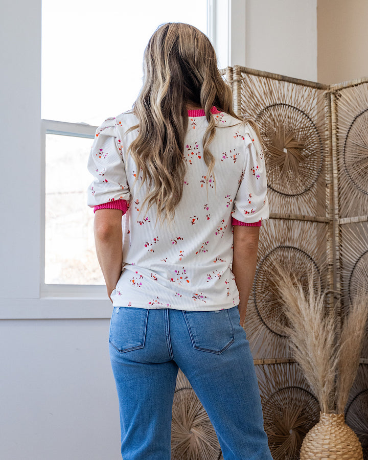 Marissa Ribbed Floral V Neck Top - Ivory FINAL SALE Lovely Melody