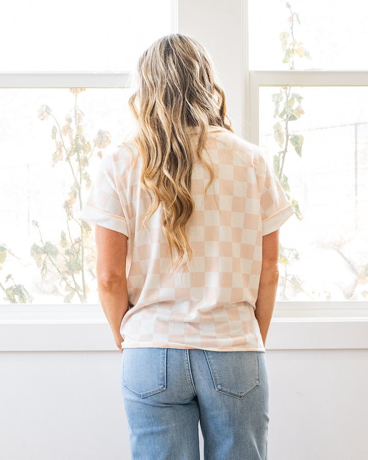 Kaya Checkered Top - Light Peach Lovely Melody