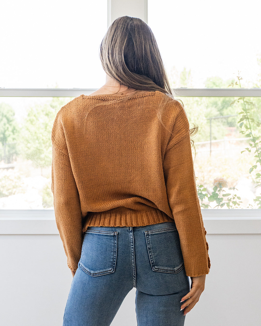 NEW! Ella Crochet Sleeve Sweater - Camel Michelle Mae