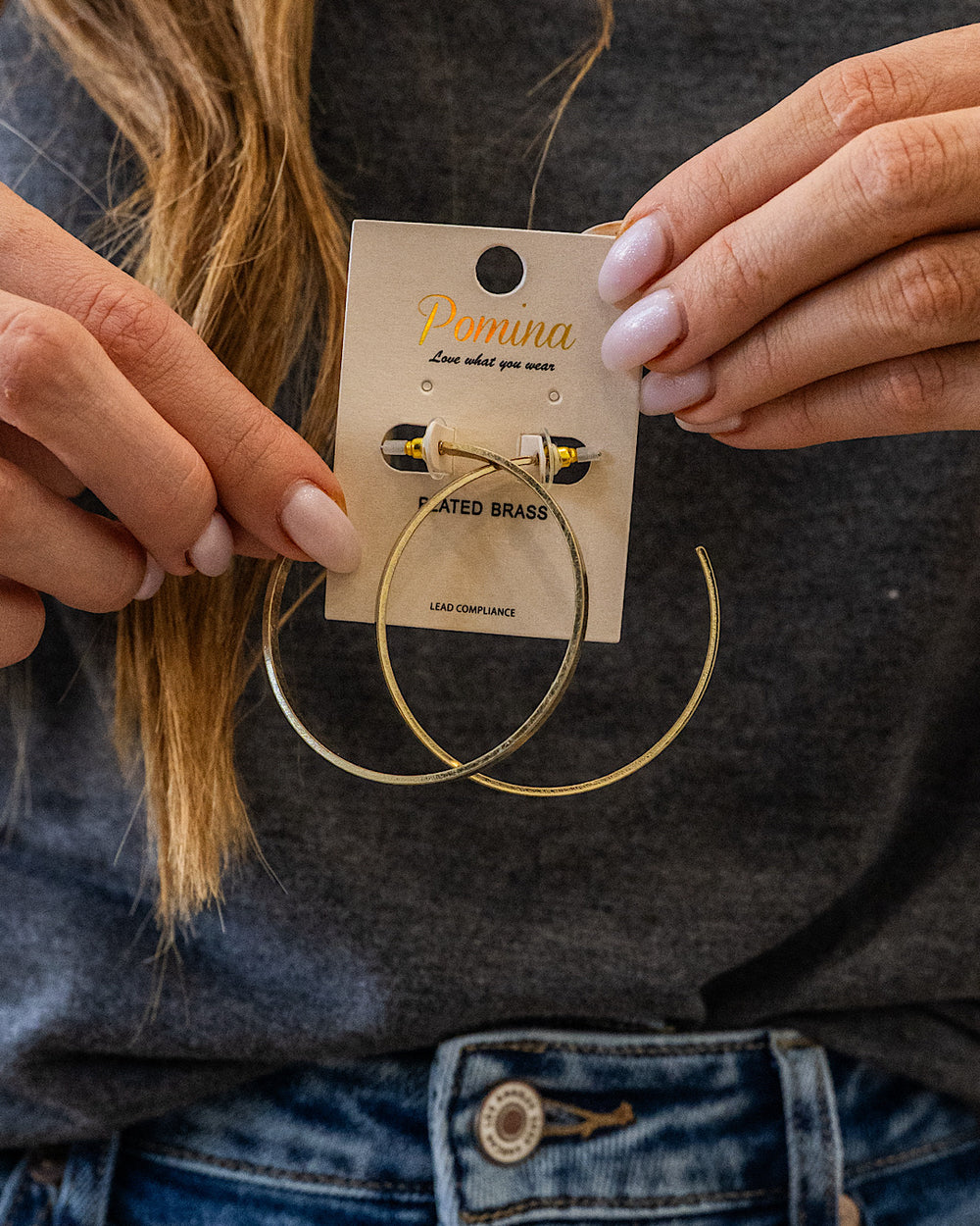 Brass Open Hoop Earrings - Gold Trendy Wholesale