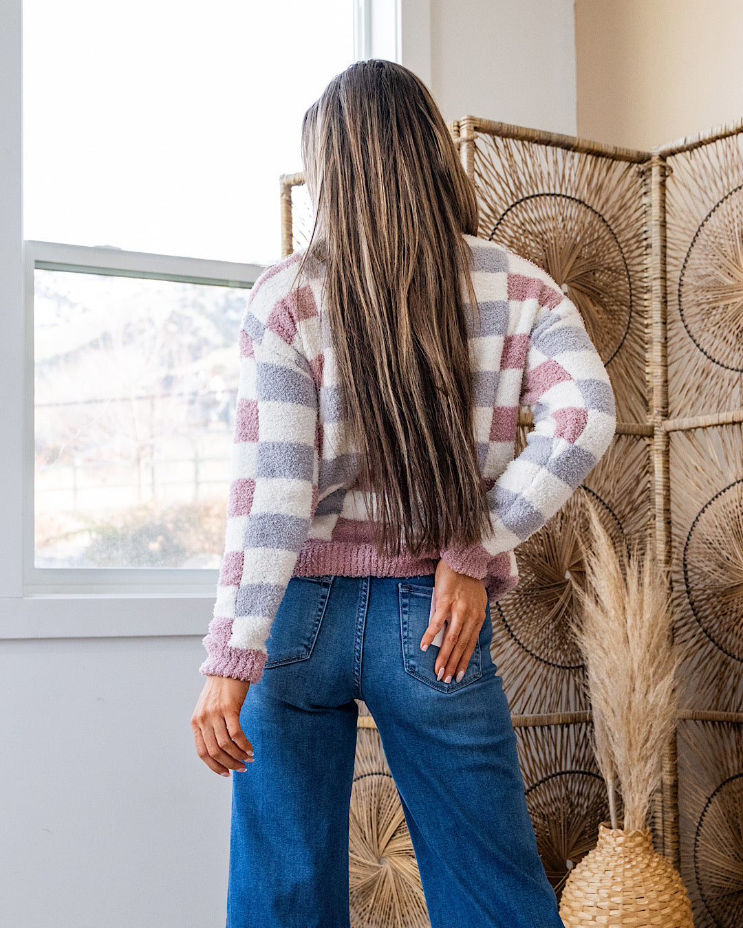 Kathryn Cozy Checkered Sweater - Gray & Pink FINAL SALE Michelle Mae