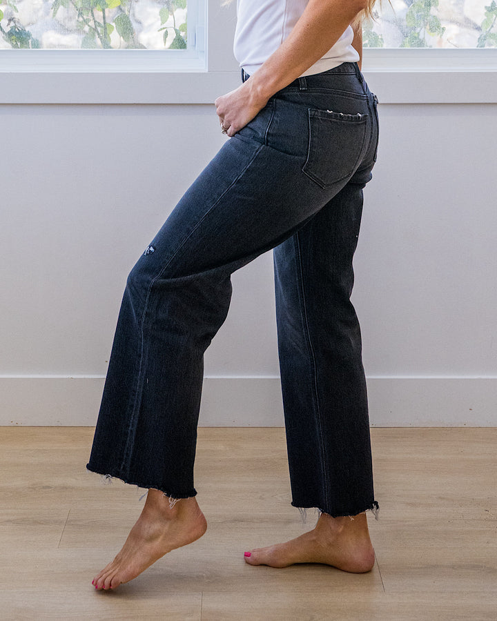 Vervet Carolina Fray Hem Slim Wide Leg Jeans - Black Vervet