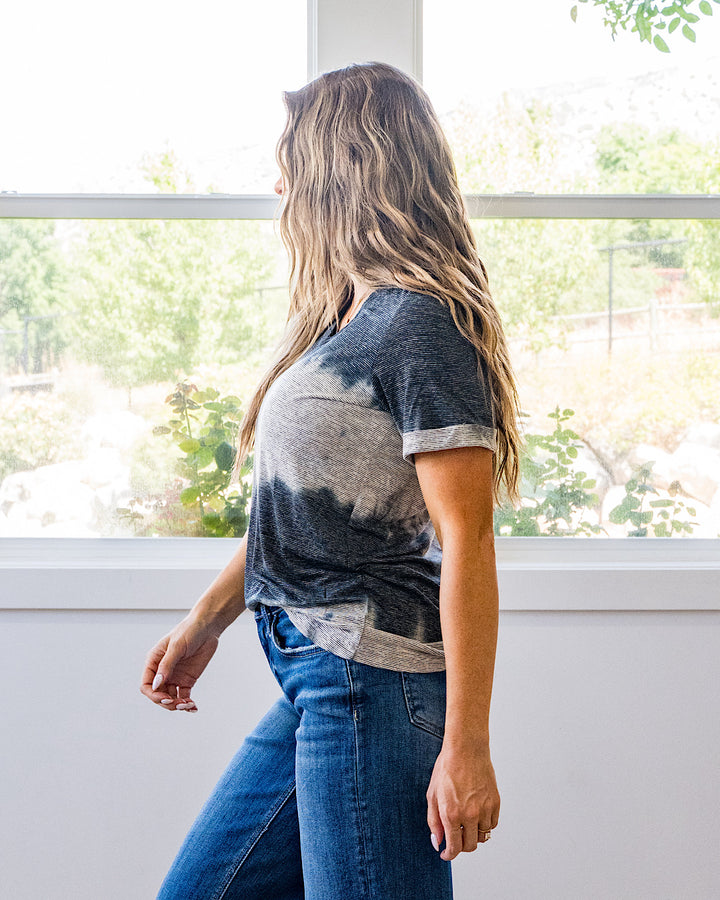NEW! Sophie V Neck Top - Ombre Micro Stripes Midnight and White Michelle Mae