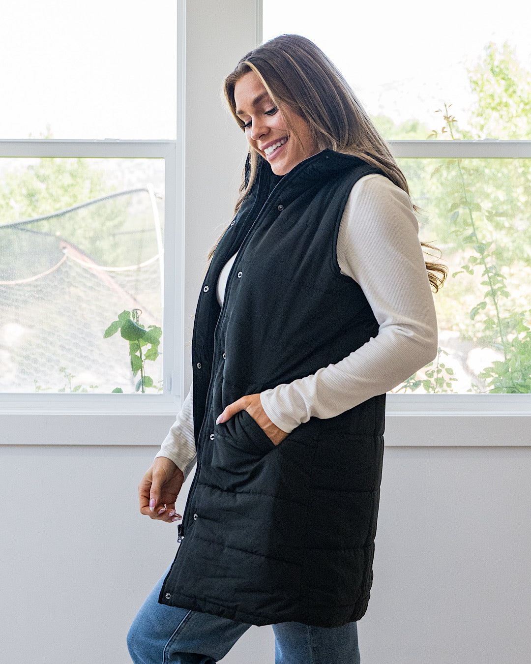 NEW! Harlow Long Vest - Black Michelle Mae