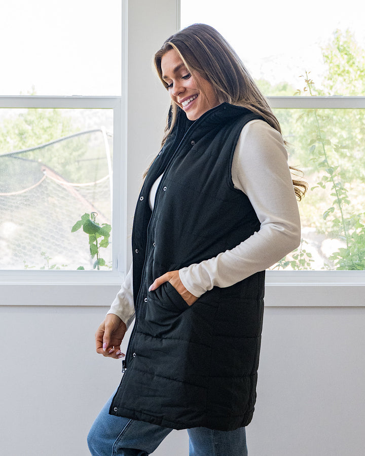 NEW! Harlow Long Vest - Black Michelle Mae