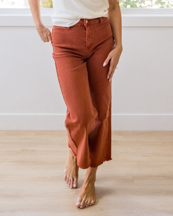 Mae Wide Leg Cropped Jeans - Rust Zenana
