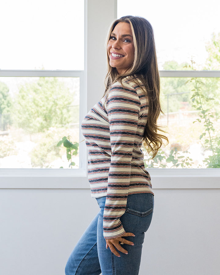 NEW! Alexa Multi Striped Top - Cream, Navy & Rust Staccato