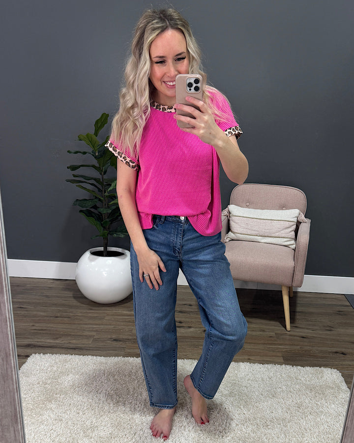 Amber Corded Top with Leopard Detail - Fuchsia FINAL SALE Lovely Melody