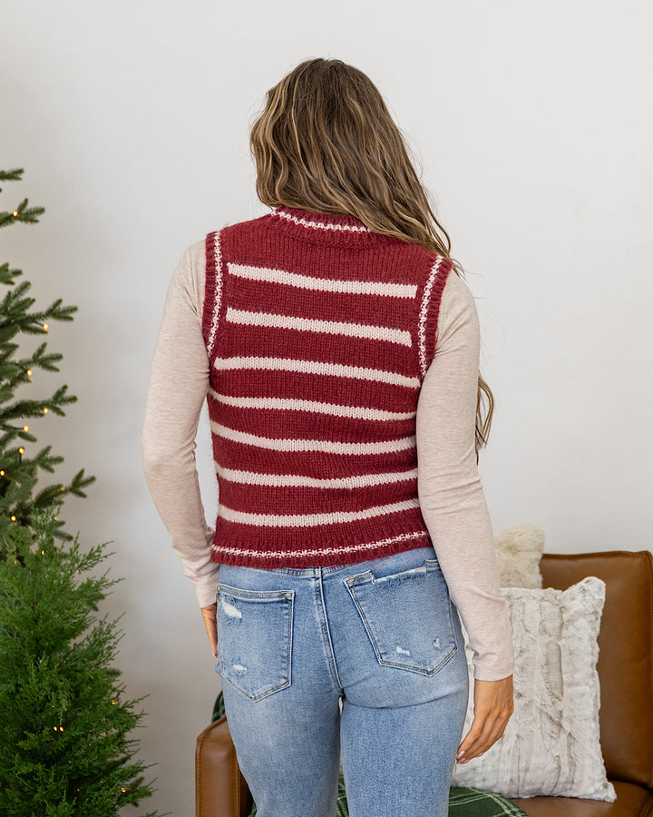 NEW! Jackie Wool Striped Sweater Vest - Wine Be Cool