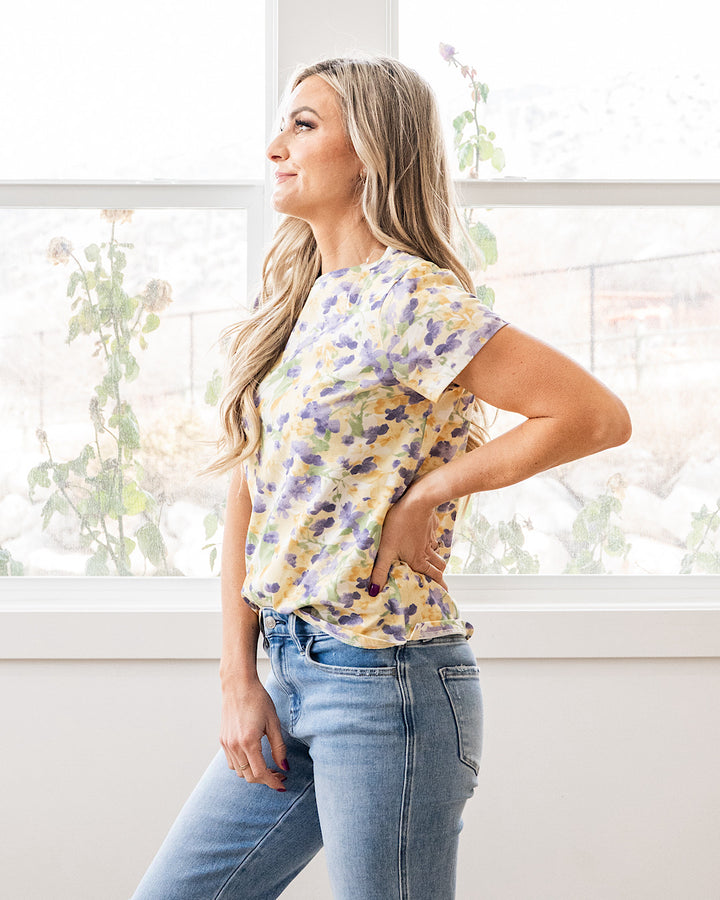 NEW! Danielle Floral Knit Top - Yellow & Lavender Staccato