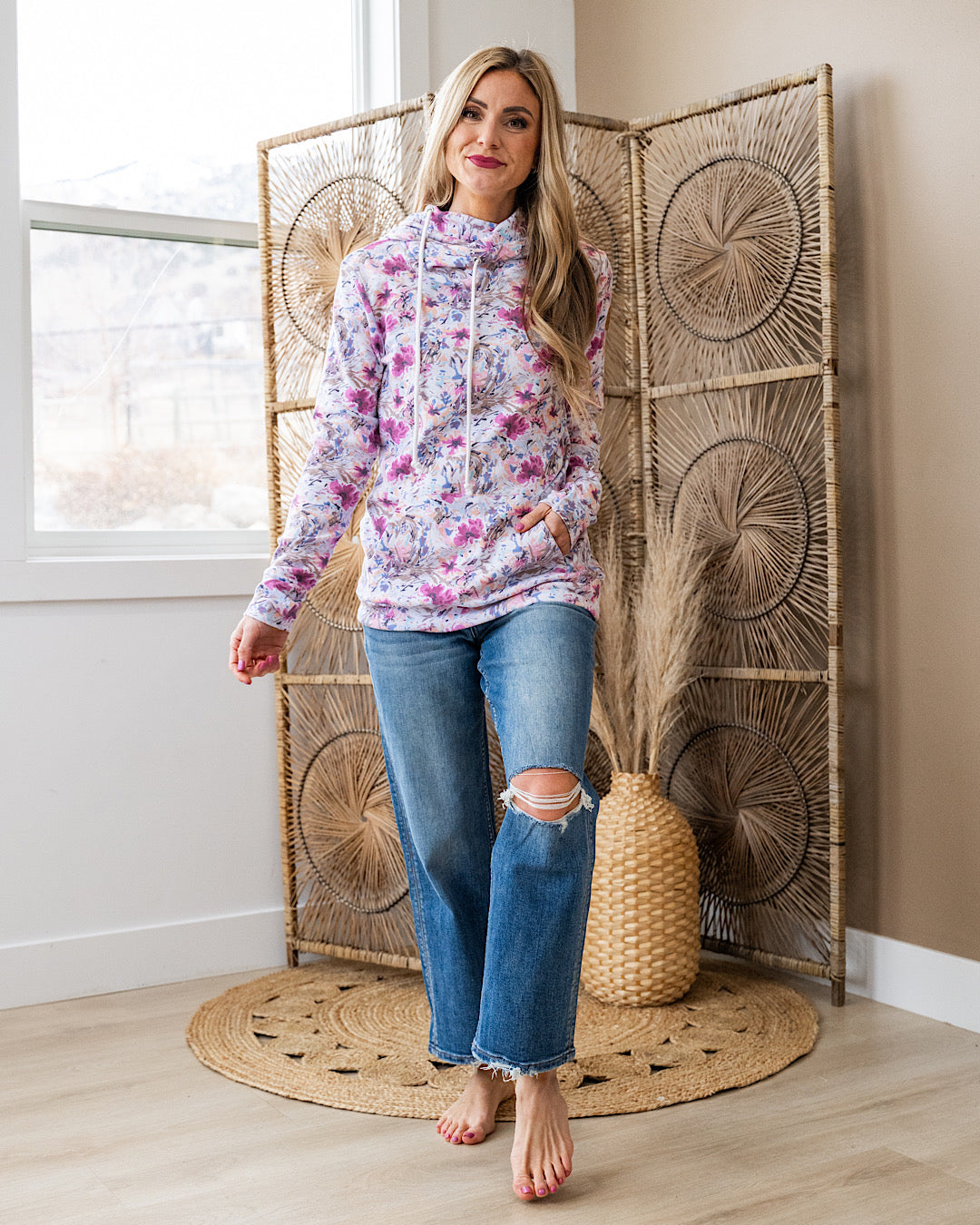 Ashley Abstract Floral Hoodie - Pink & Periwinkle Michelle Mae
