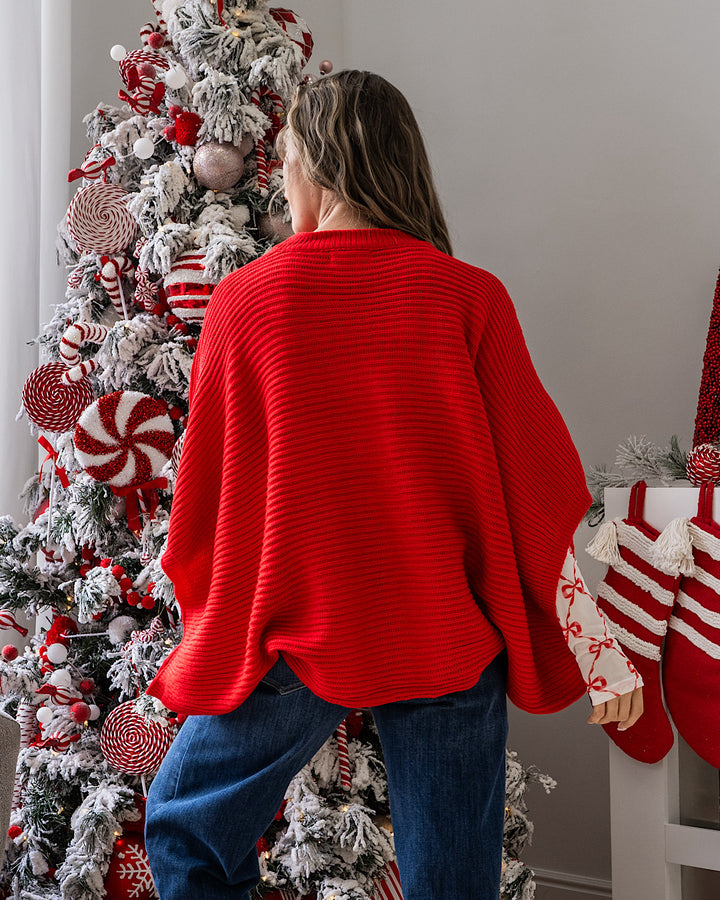 NEW! Meg Pullover Poncho Sweater - Red Blakeley