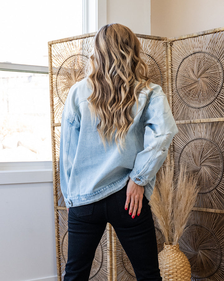 KanCan Lost Track Distressed Light Denim Jacket KanCan