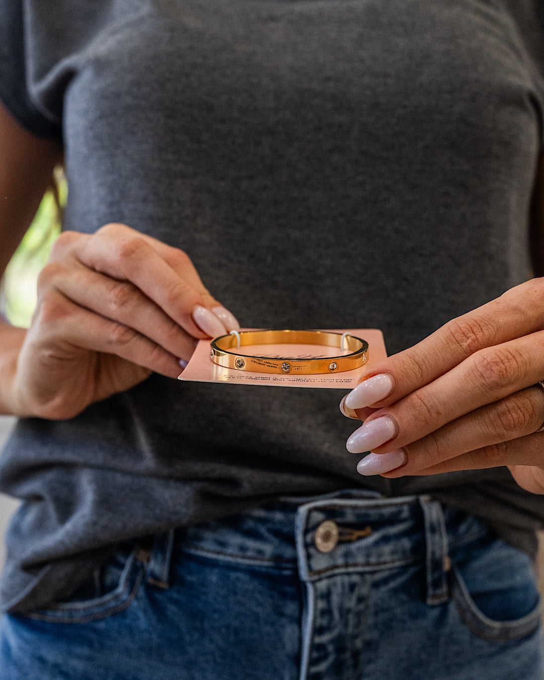 Crystal Studded Stainless Steel Bracelet - Gold Trendy Wholesale