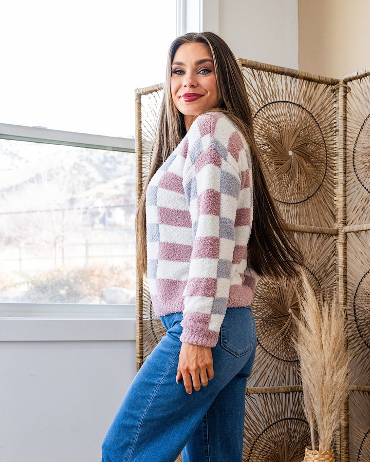 Kathryn Cozy Checkered Sweater - Gray & Pink FINAL SALE Michelle Mae