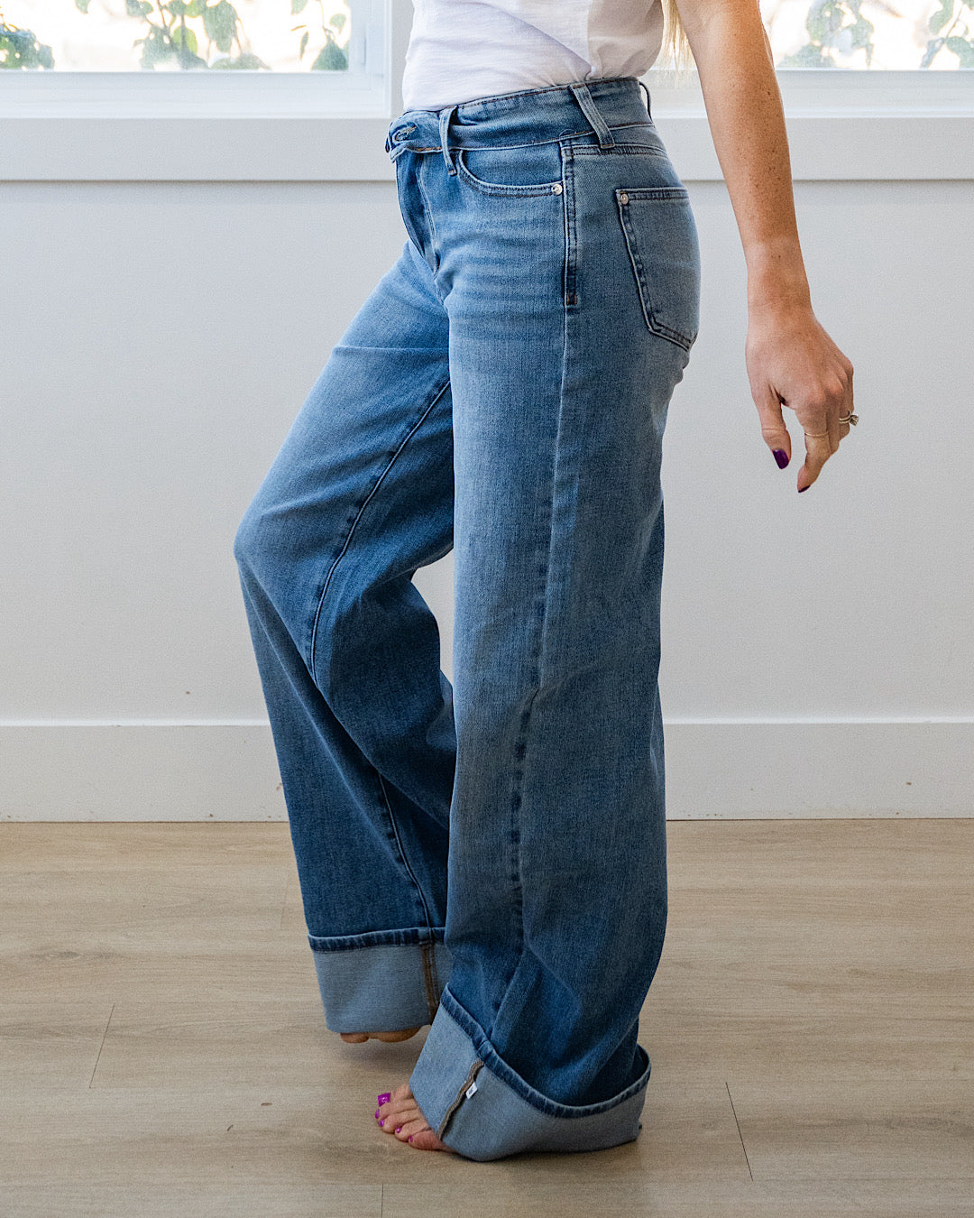 Judy Blue Eliza Folded Waist Cuffed Straight Jeans Judy Blue