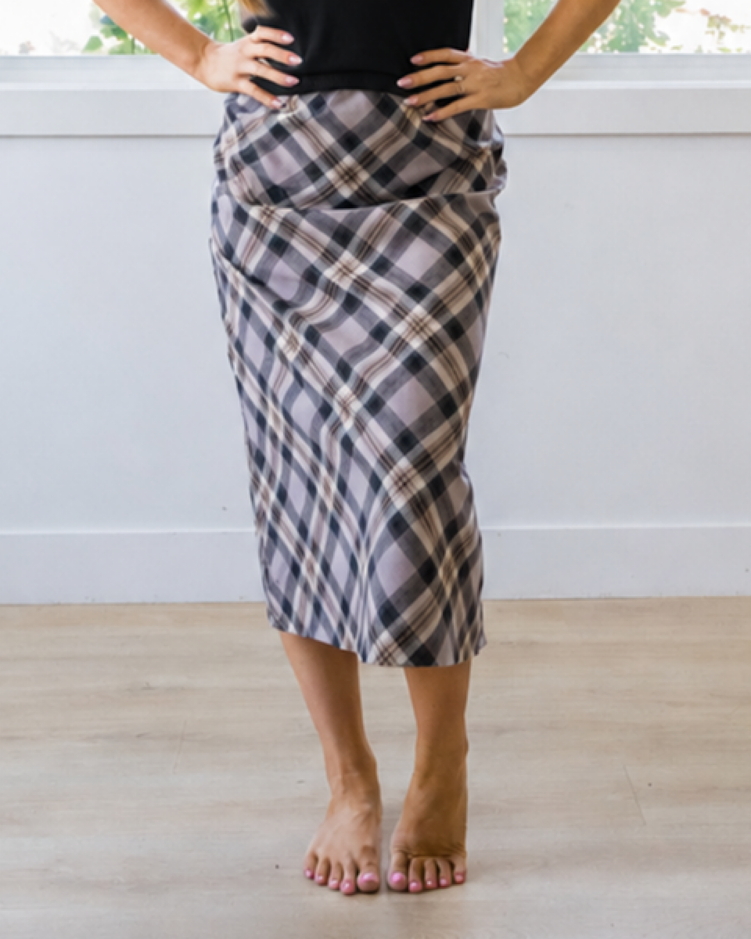 Jade Plaid A-Line Skirt - Greige Be Cool
