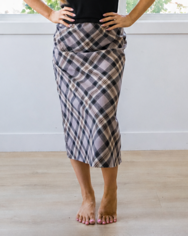 Jade Plaid A-Line Skirt - Greige Be Cool