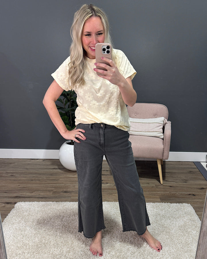 Mae Wide Leg Cropped Jeans - Ash Black Zenana