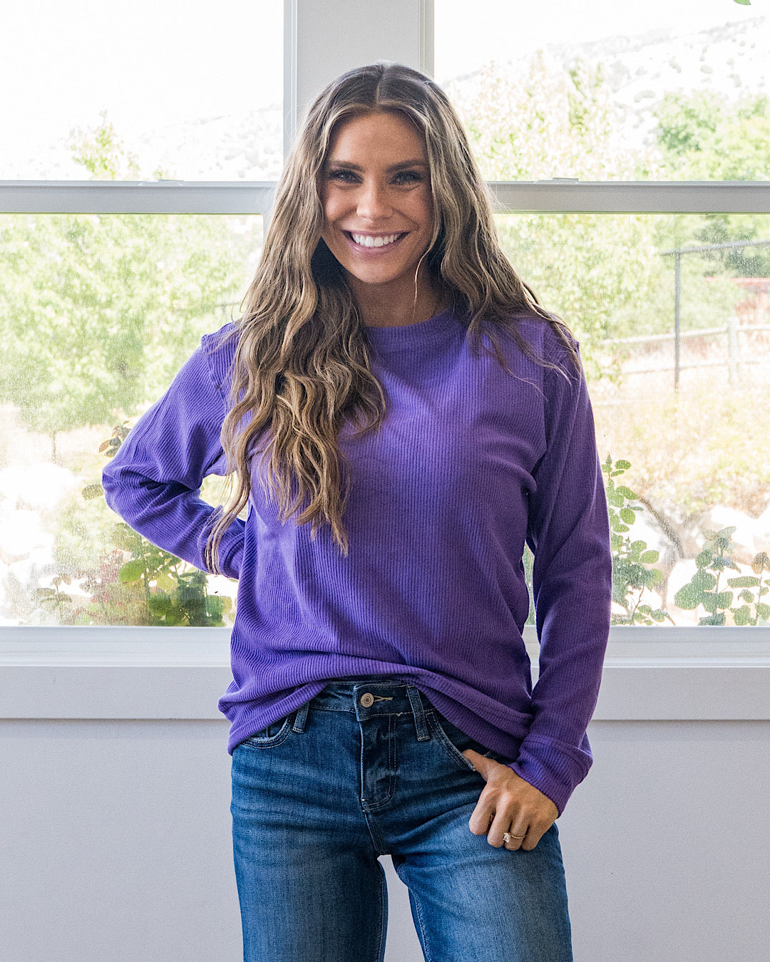 NEW! Mia Ribbed Crewneck Top - Purple Michelle Mae