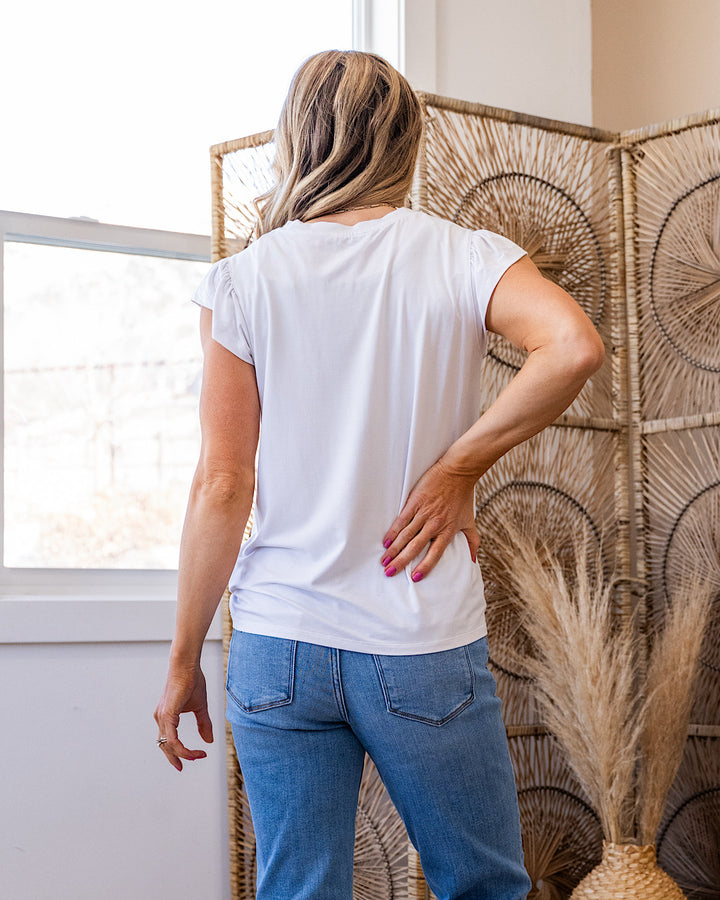 Demi Flutter Sleeve Top - White FINAL SALE Staccato