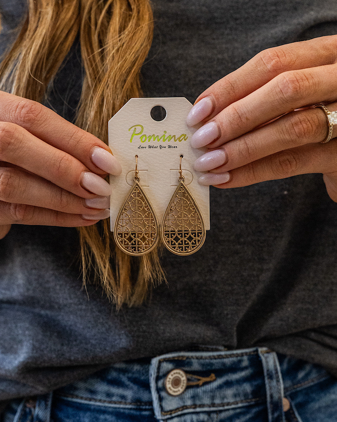 Metal Filigree Teardrop Dangle Earrings - Gold Trendy Wholesale