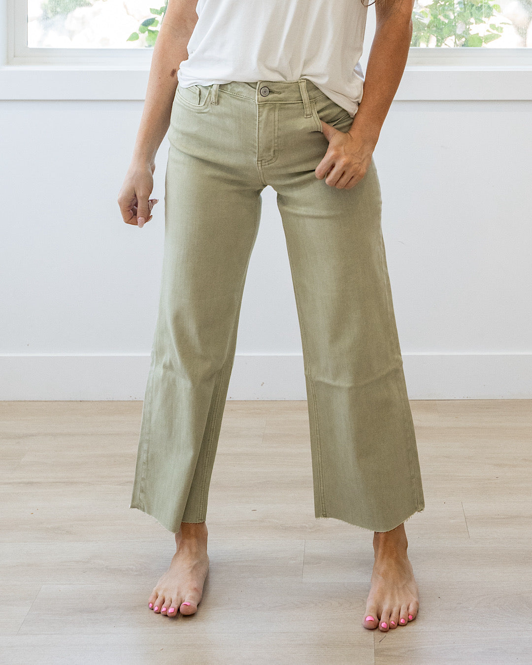 Vervet Skye Wide Leg Non Distressed Crop Jeans - Olive Vervet