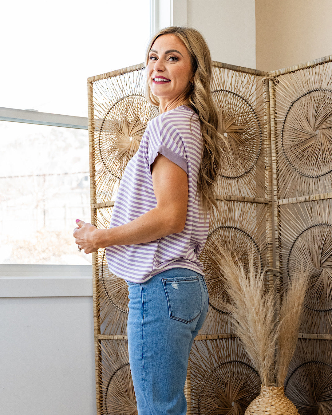 Carolina Striped Drop Shoulder Top - Lilac SALE Lovely Melody