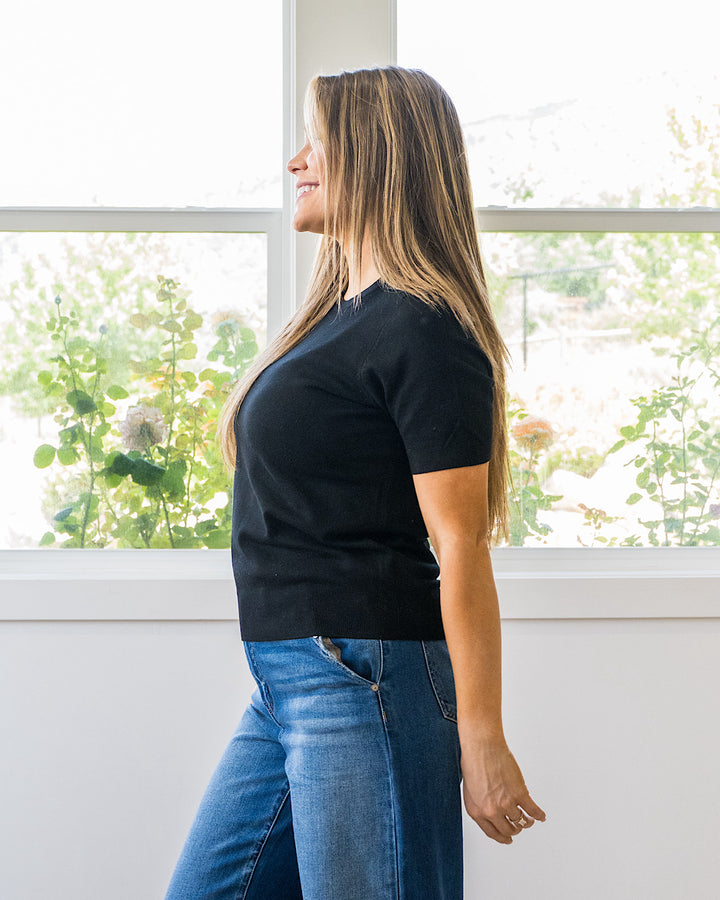 Harper Short Sleeve Sweater - Black Be Cool