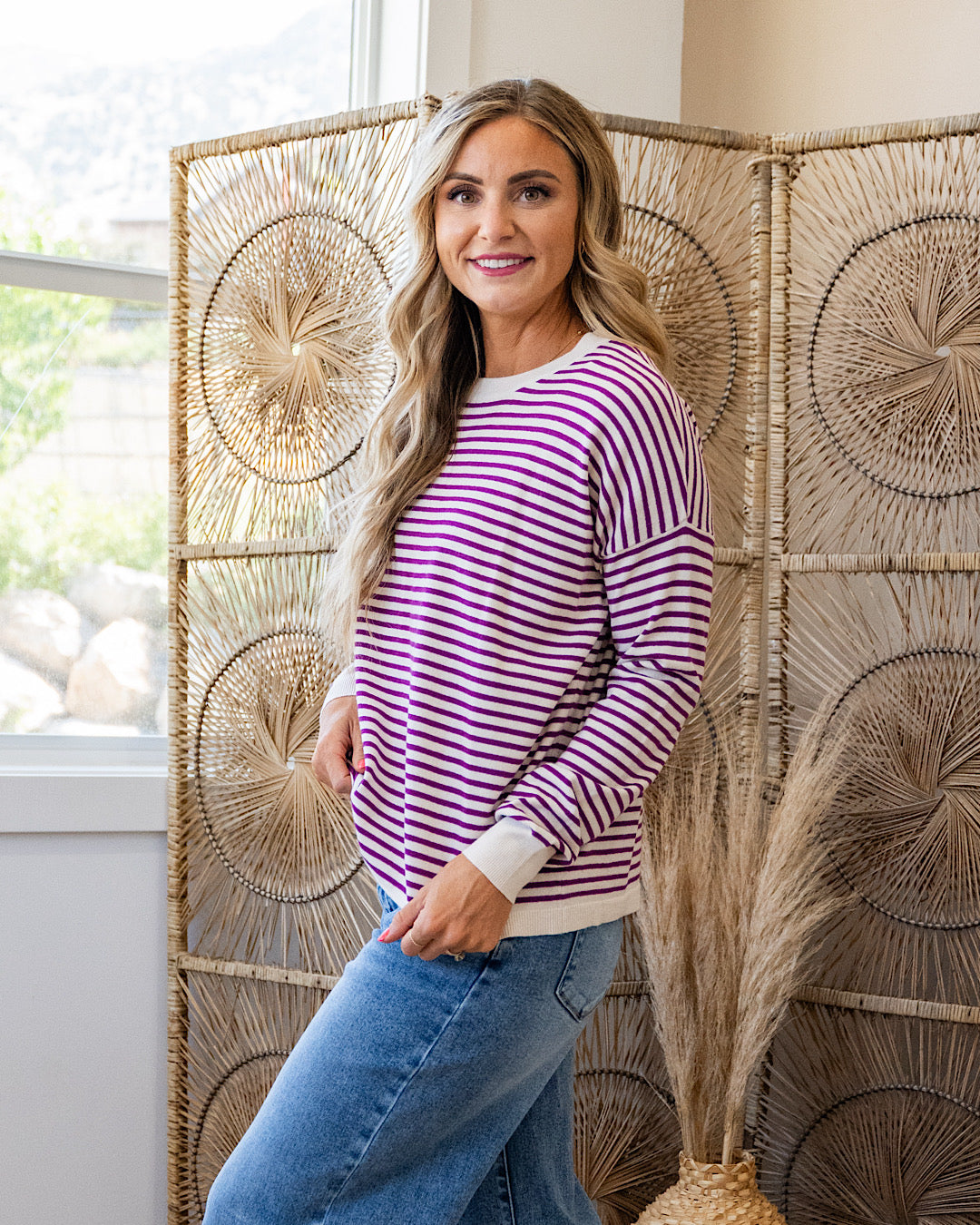 Believe It Striped Sweater - Magenta Staccato