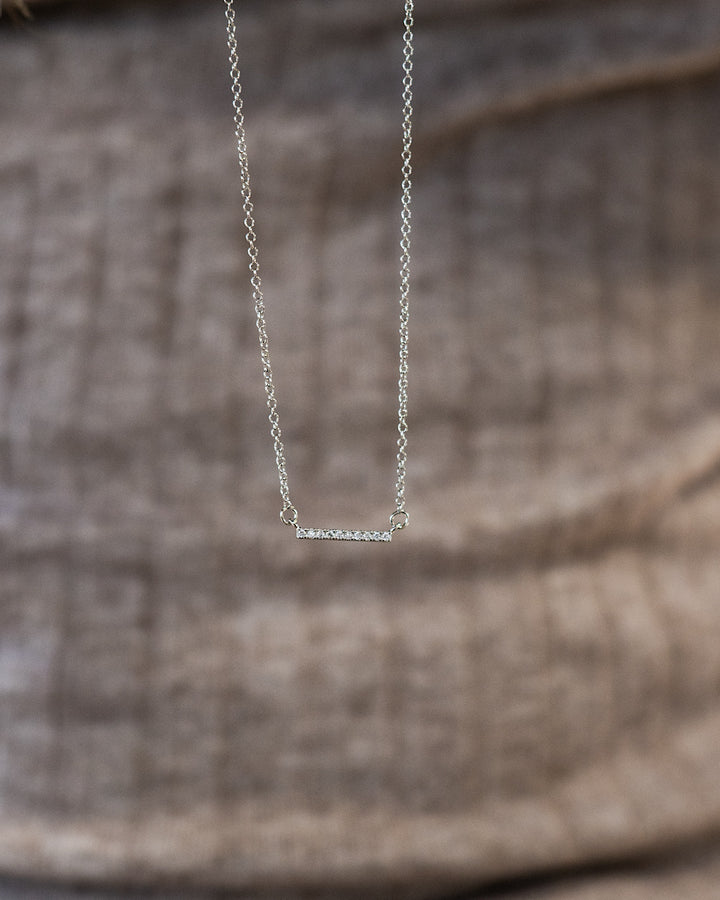 NEW! Dainty Crystal Bar Necklace - White Gold Trendy Wholesale
