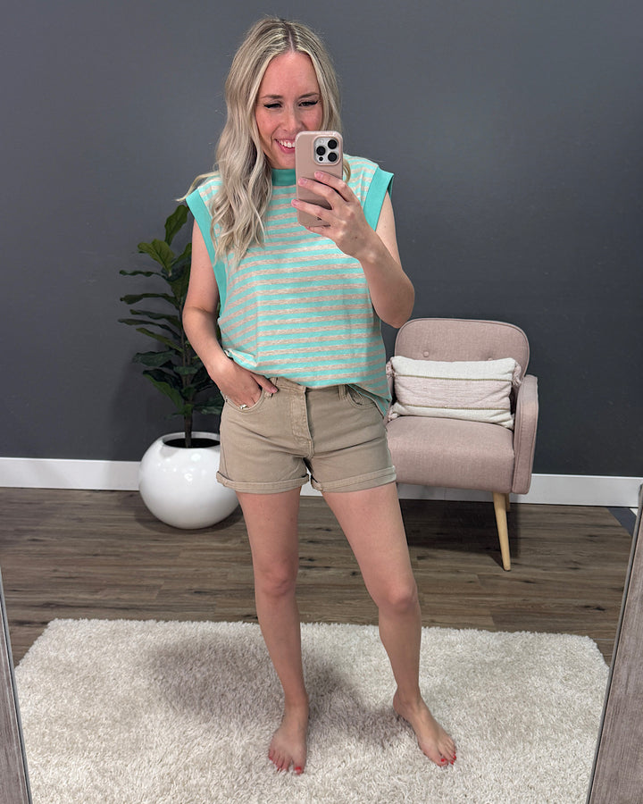 Risen Sadie Cuffed Jean Shorts - Sand FINAL SALE Risen