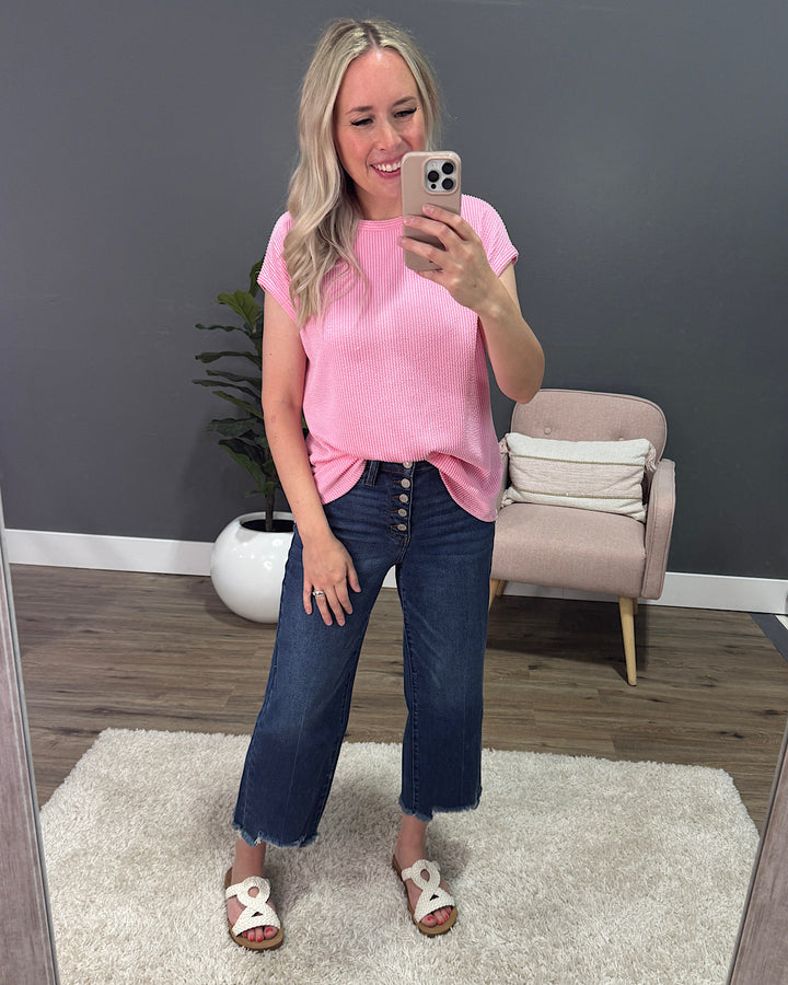 Cecilia Corded Cap Sleeve Top - Bubble Pink FINAL SALE 7th Ray