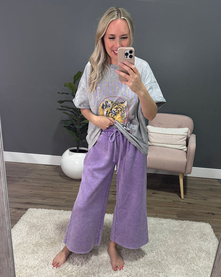 Cropped Wide Leg Comfy Pants - Lavender Zenana