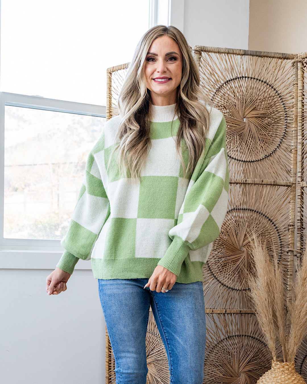 DOORBUSTER! Checkered Sweater - Sage & Ivory Lovely Melody
