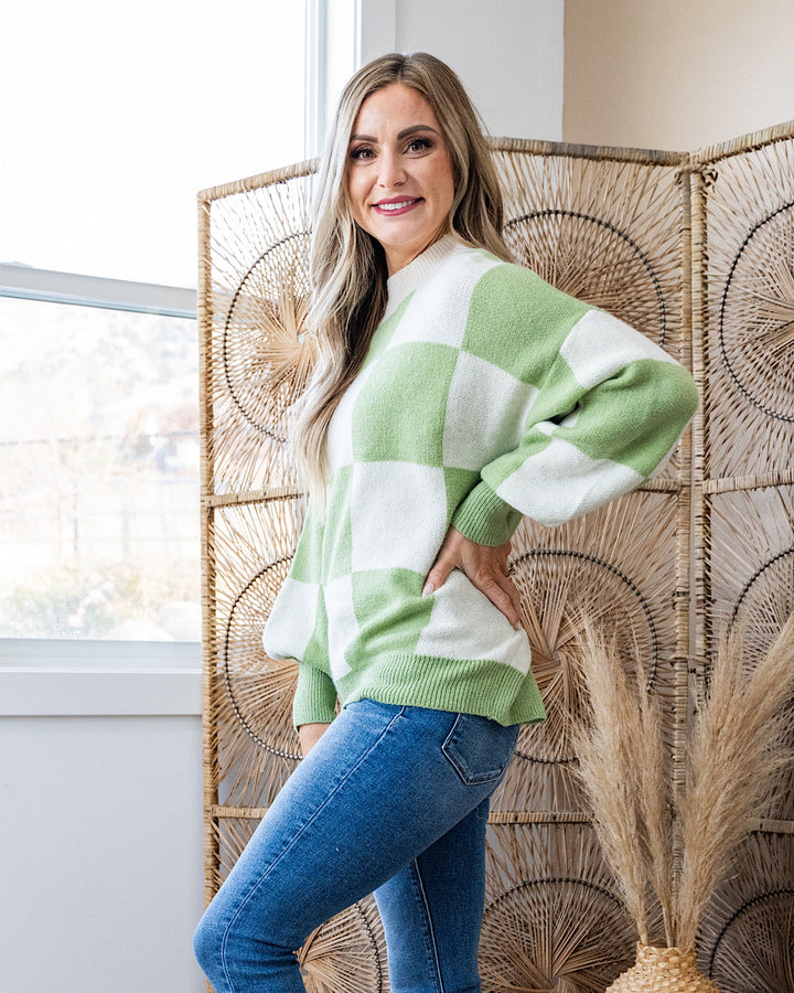 DOORBUSTER! Checkered Sweater - Sage & Ivory Lovely Melody
