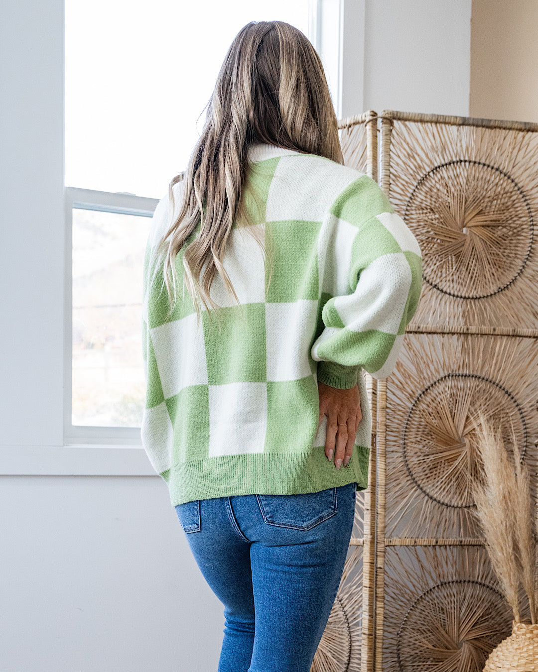 DOORBUSTER! Checkered Sweater - Sage & Ivory Lovely Melody