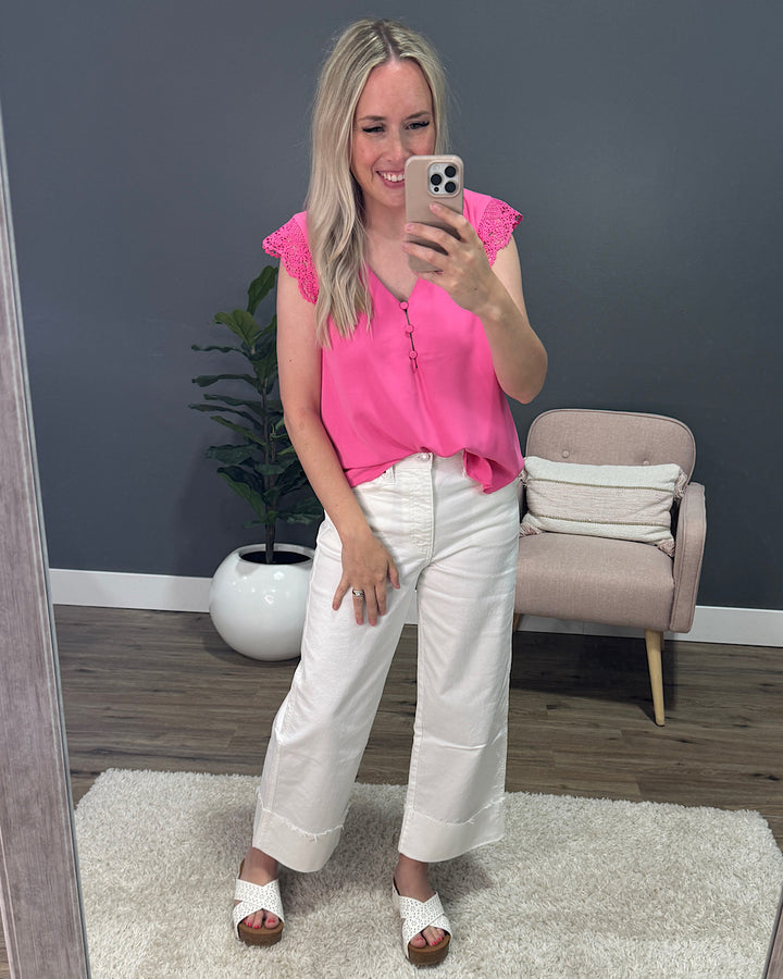 Bentlee V Neck Button Up Top - Light Fuchsia FINAL SALE Mine
