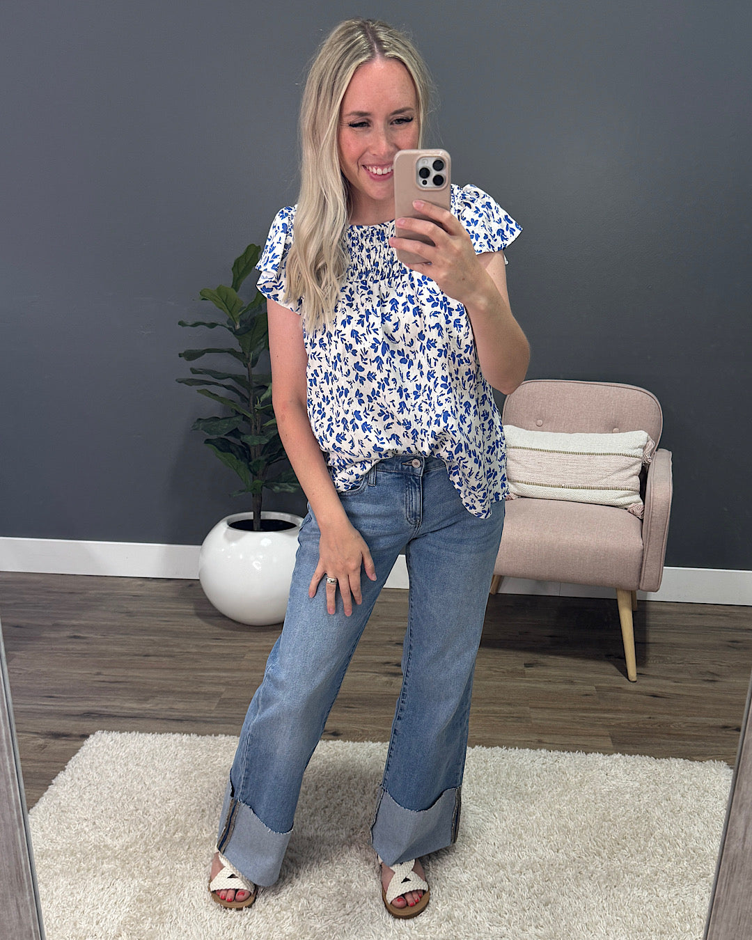 Cambree Smocked Baby Doll Top - Blue SALE Staccato