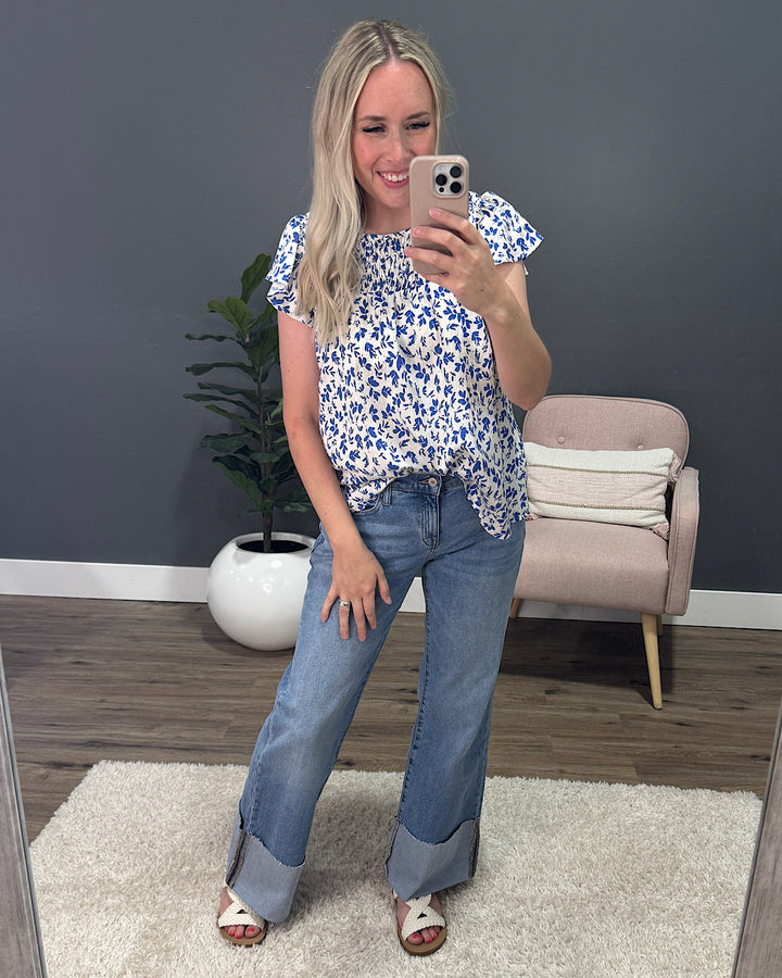 Cambree Smocked Baby Doll Top - Blue SALE Staccato