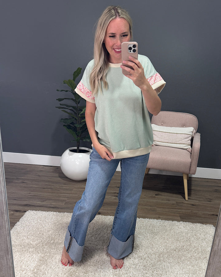 Sierra Corded Color Block Top - Mint FINAL SALE Lovely Melody