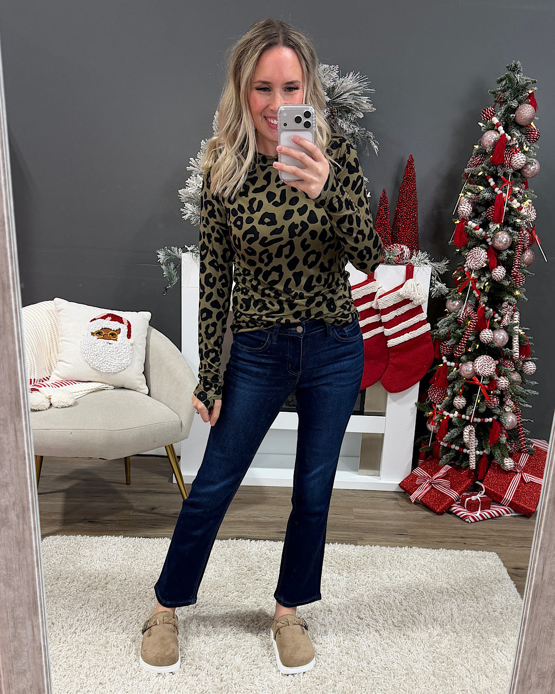 NEW! Blair Long Sleeve Top - Olive Animal Print Michelle Mae