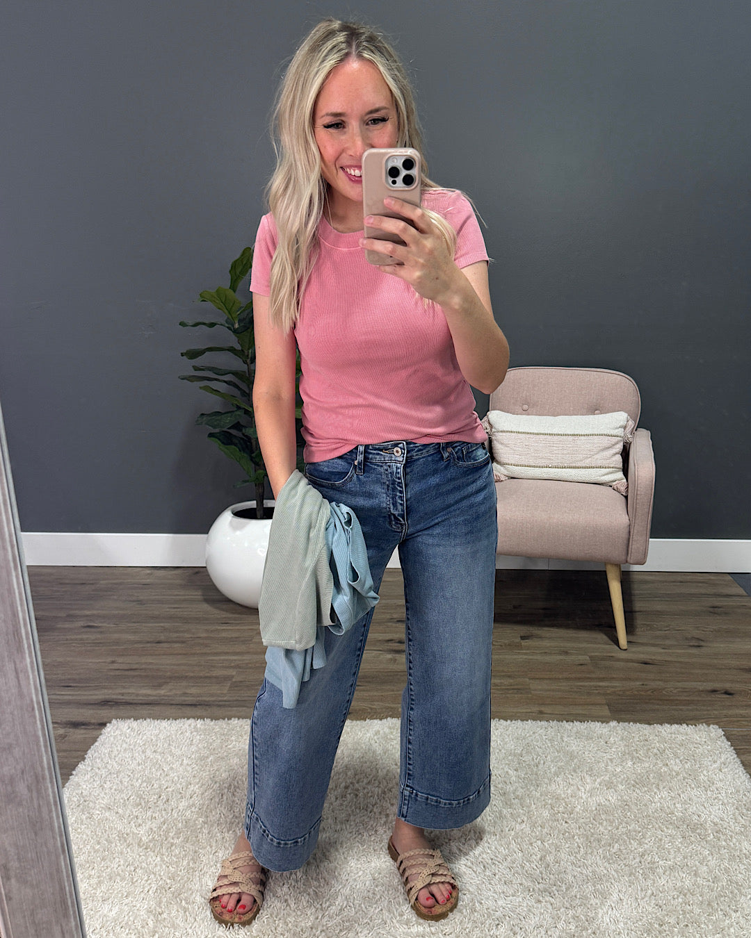 Cassidy Short Sleeve Ribbed Top - Retro Blue Be Cool