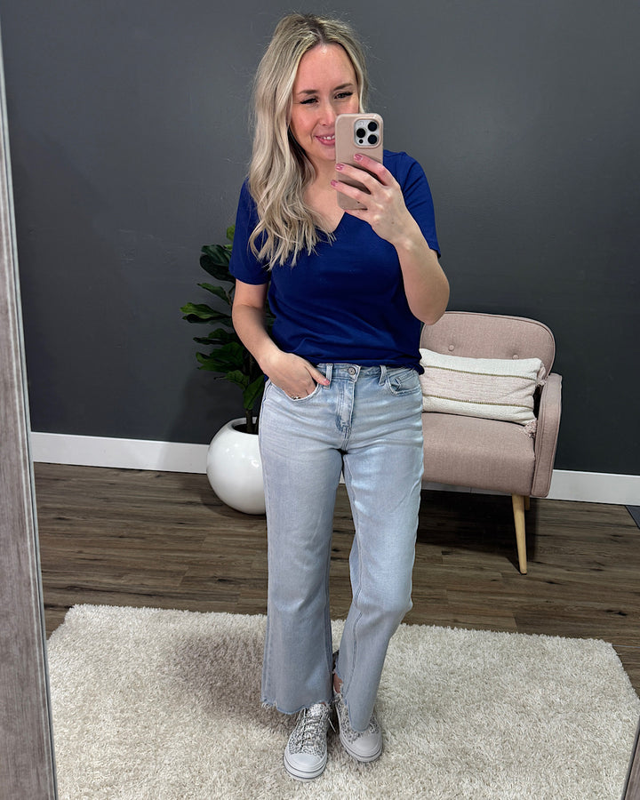 Favorite V Neck Top - Light Navy Zenana